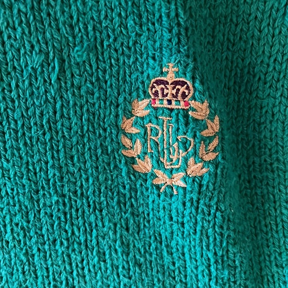 Lauren, grass green cotton sweater, long length, shorter sleeves, size M, like n - Picture 3 of 6